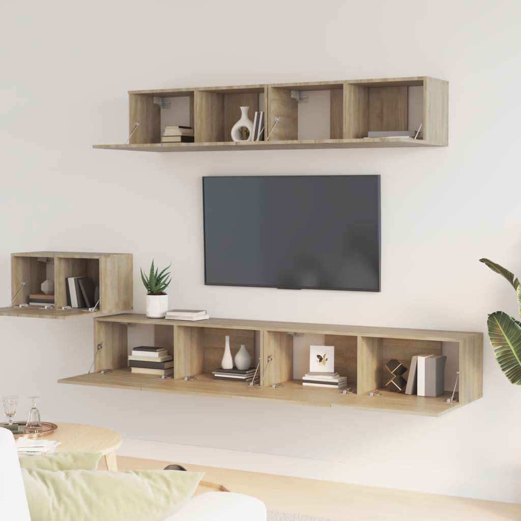 5-delige Tv-meubelset bewerkt hout sonoma eikenkleurig is nu te koop bij PeponiXL, paradijselijk wonen!