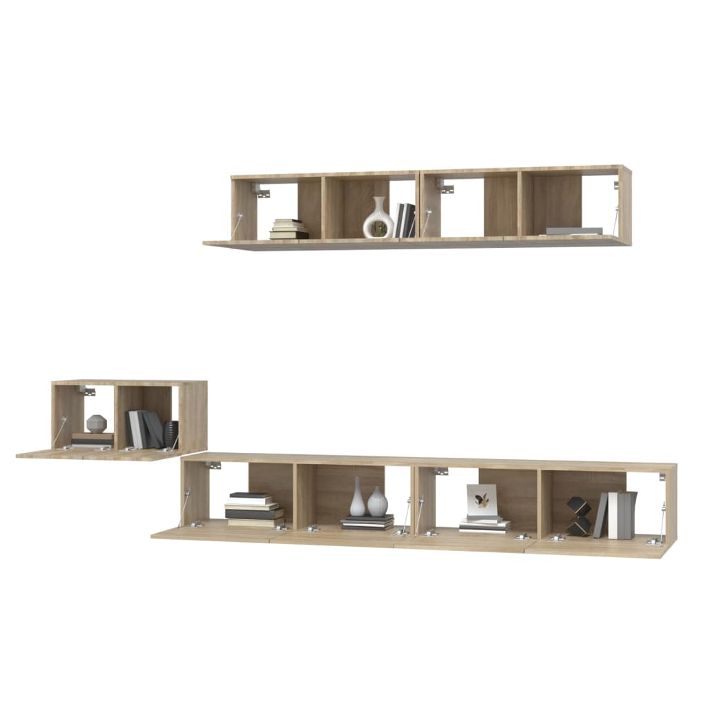 5-delige Tv-meubelset bewerkt hout sonoma eikenkleurig is nu te koop bij PeponiXL, paradijselijk wonen!