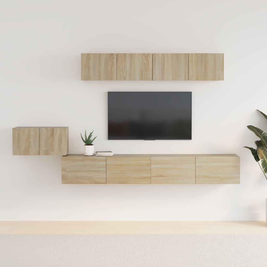 5-delige Tv-meubelset bewerkt hout sonoma eikenkleurig is nu te koop bij PeponiXL, paradijselijk wonen!