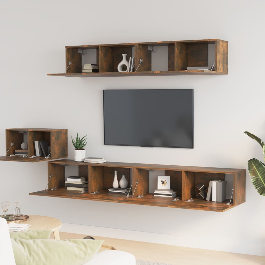 5-delige Tv-meubelset bewerkt hout gerookt eikenkleurig is nu te koop bij PeponiXL, paradijselijk wonen!
