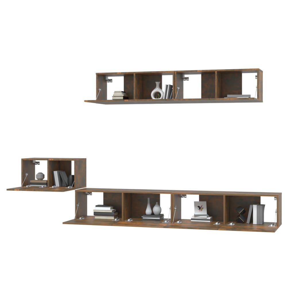 5-delige Tv-meubelset bewerkt hout gerookt eikenkleurig is nu te koop bij PeponiXL, paradijselijk wonen!
