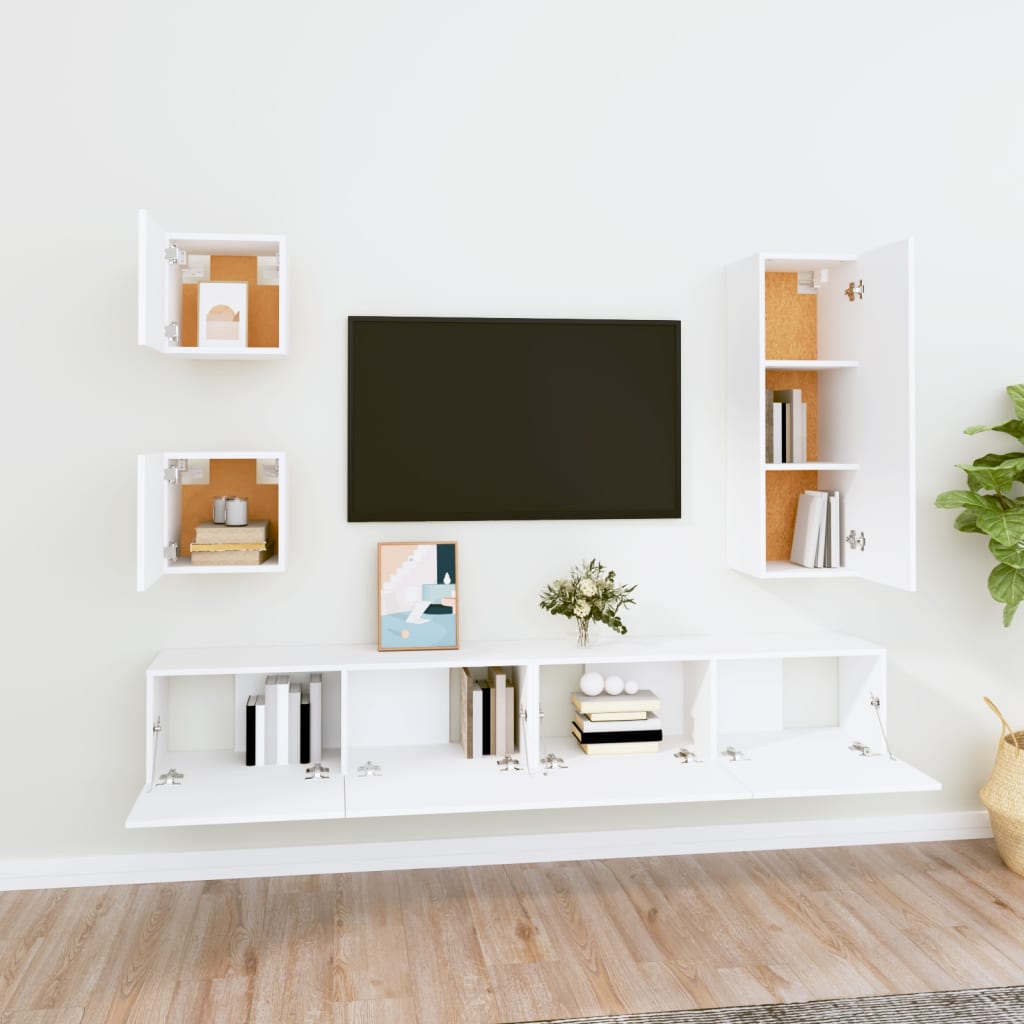 5-delige Tv-meubelset bewerkt hout wit is nu te koop bij PeponiXL, paradijselijk wonen!