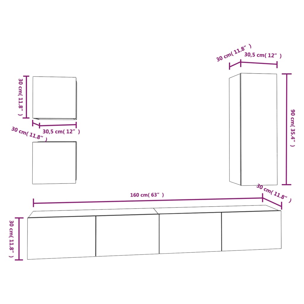 5-delige Tv-meubelset bewerkt hout wit is nu te koop bij PeponiXL, paradijselijk wonen!