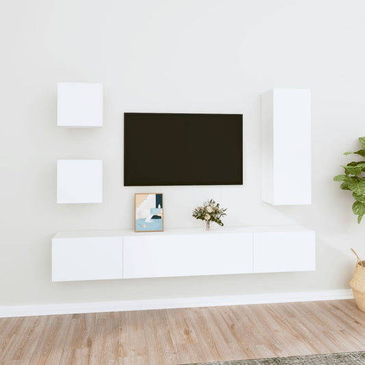 5-delige Tv-meubelset bewerkt hout wit is nu te koop bij PeponiXL, paradijselijk wonen!