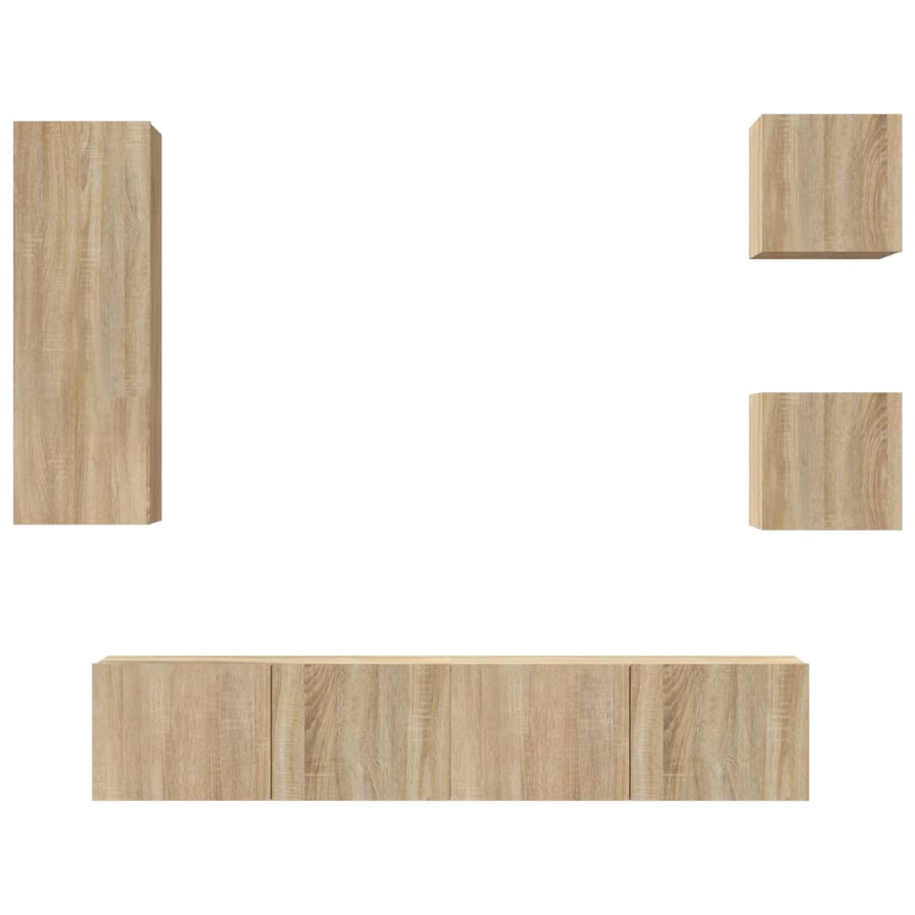 5-delige Tv-meubelset bewerkt hout sonoma eikenkleurig is nu te koop bij PeponiXL, paradijselijk wonen!