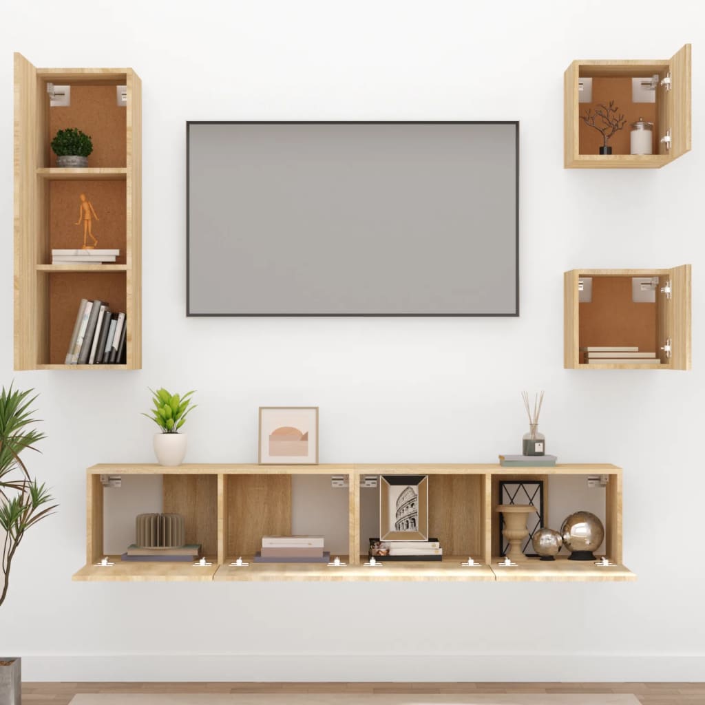5-delige Tv-meubelset bewerkt hout sonoma eikenkleurig is nu te koop bij PeponiXL, paradijselijk wonen!