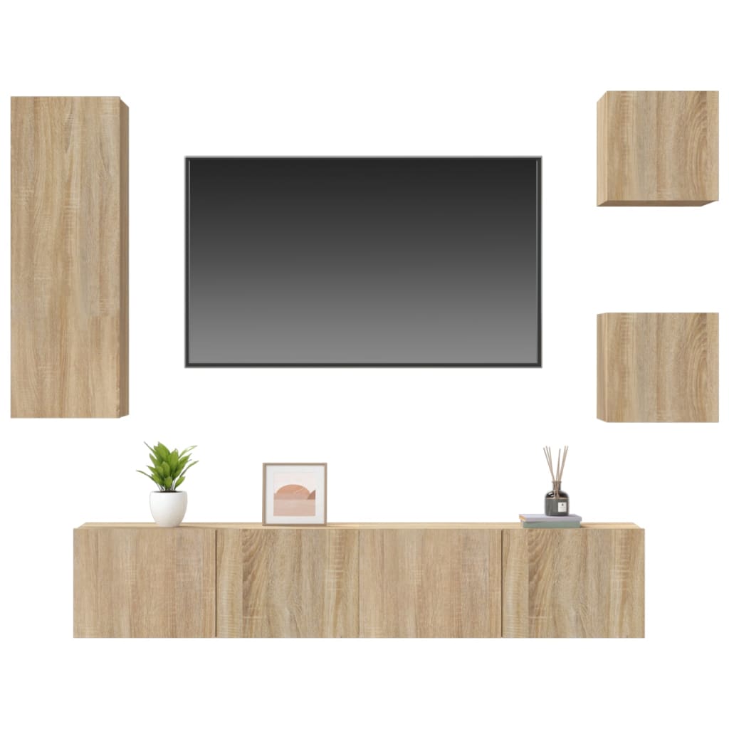 5-delige Tv-meubelset bewerkt hout sonoma eikenkleurig is nu te koop bij PeponiXL, paradijselijk wonen!