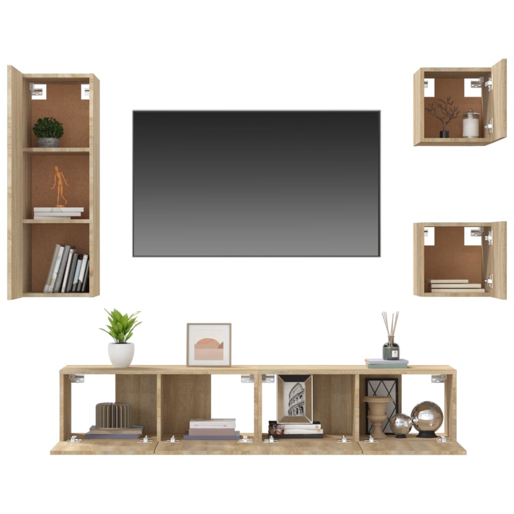 5-delige Tv-meubelset bewerkt hout sonoma eikenkleurig is nu te koop bij PeponiXL, paradijselijk wonen!