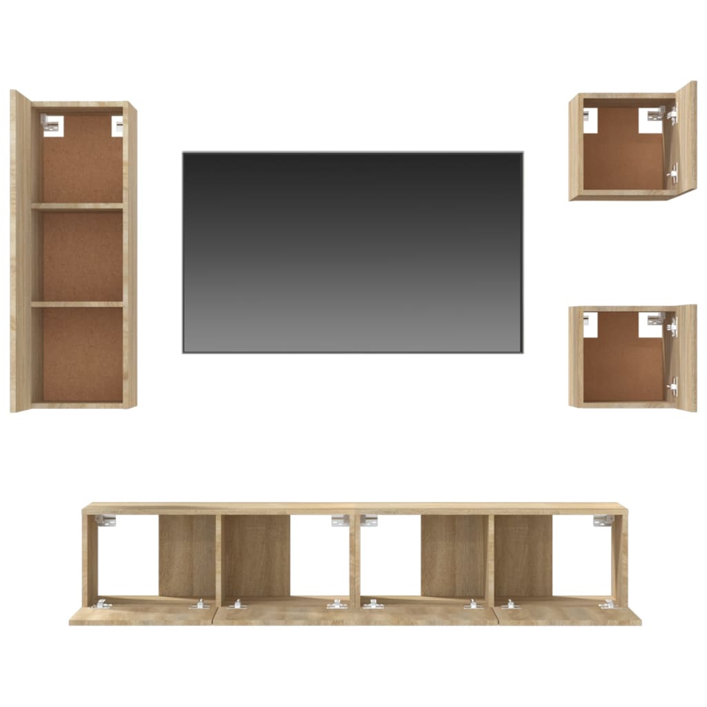 5-delige Tv-meubelset bewerkt hout sonoma eikenkleurig is nu te koop bij PeponiXL, paradijselijk wonen!