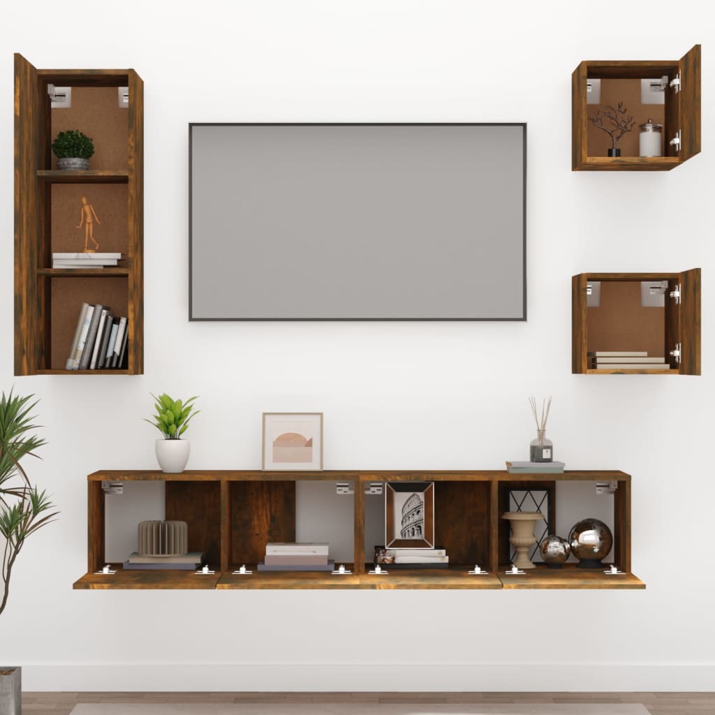 5-delige Tv-meubelset bewerkt hout gerookt eikenkleurig is nu te koop bij PeponiXL, paradijselijk wonen!