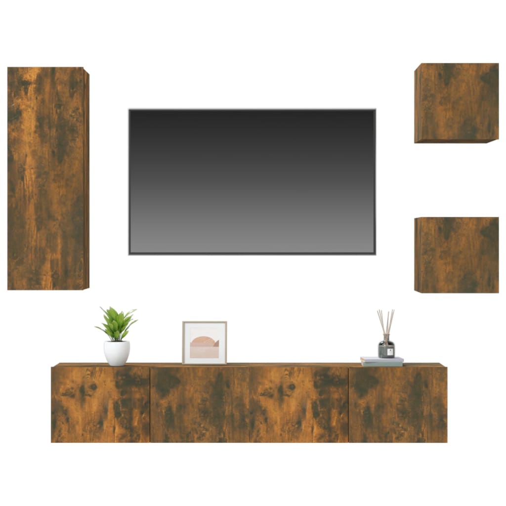 5-delige Tv-meubelset bewerkt hout gerookt eikenkleurig is nu te koop bij PeponiXL, paradijselijk wonen!