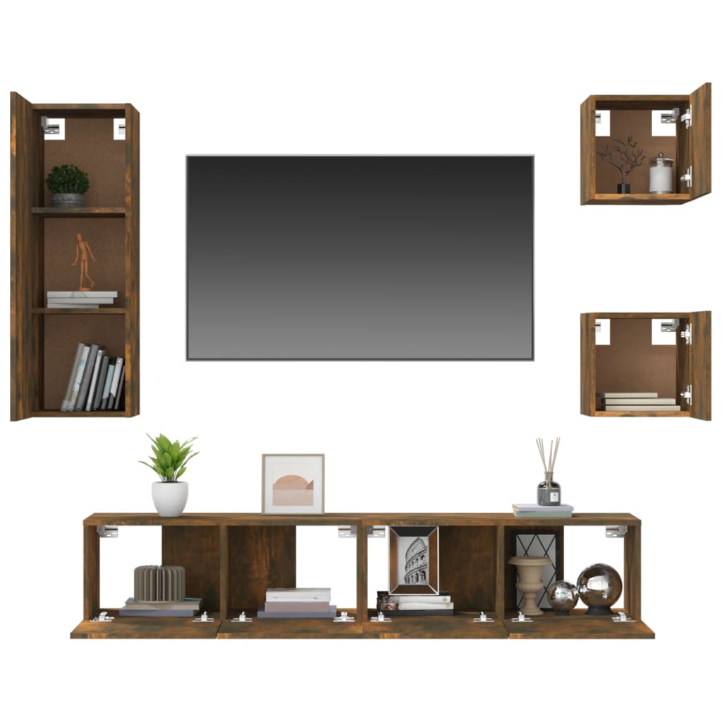 5-delige Tv-meubelset bewerkt hout gerookt eikenkleurig is nu te koop bij PeponiXL, paradijselijk wonen!