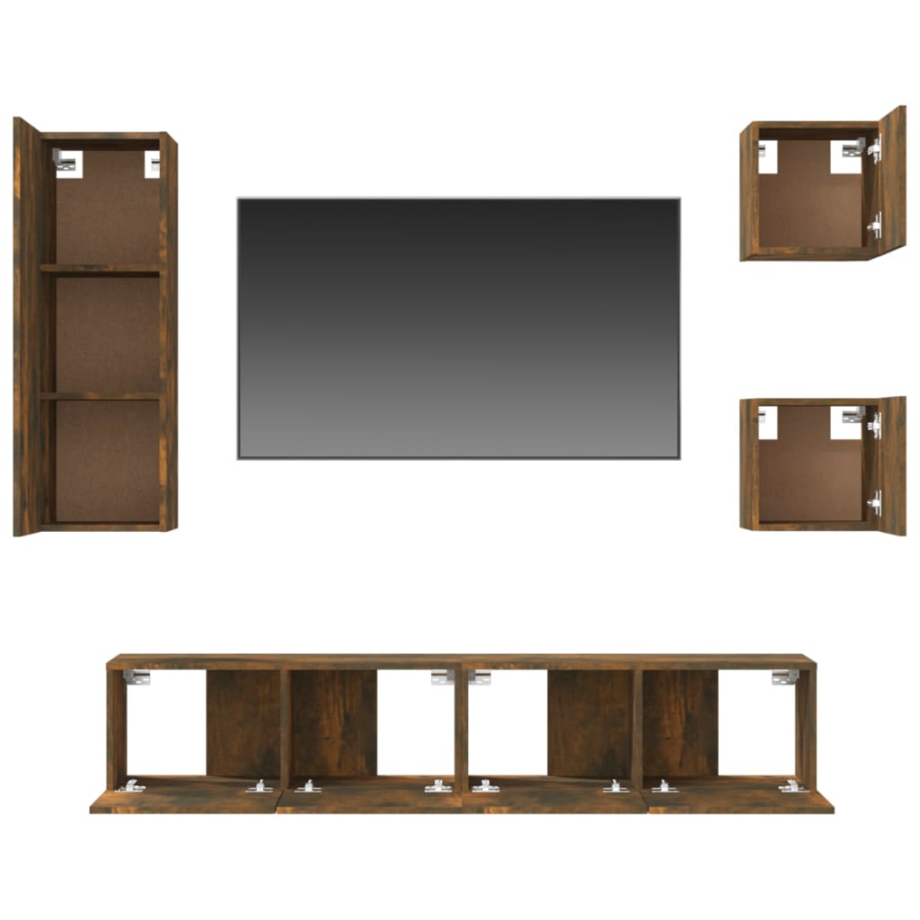 5-delige Tv-meubelset bewerkt hout gerookt eikenkleurig is nu te koop bij PeponiXL, paradijselijk wonen!