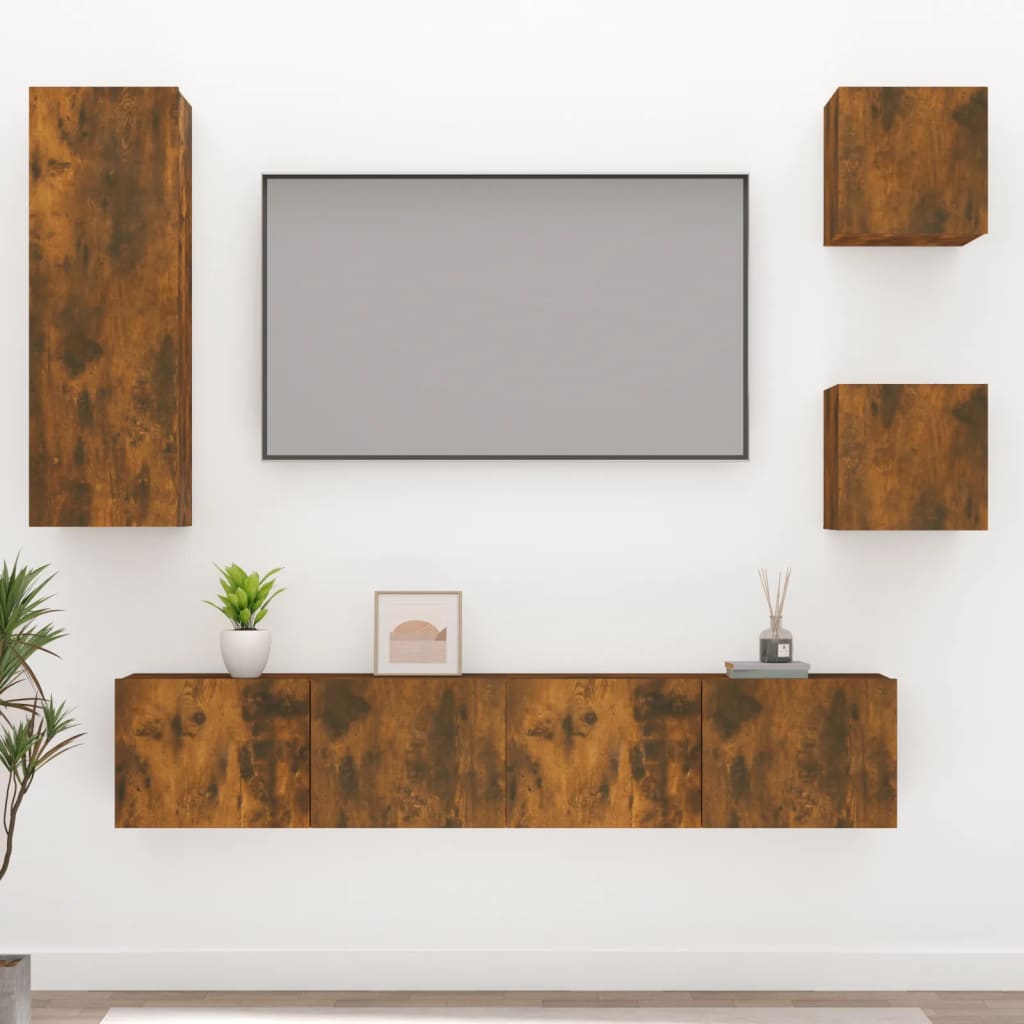 5-delige Tv-meubelset bewerkt hout gerookt eikenkleurig is nu te koop bij PeponiXL, paradijselijk wonen!