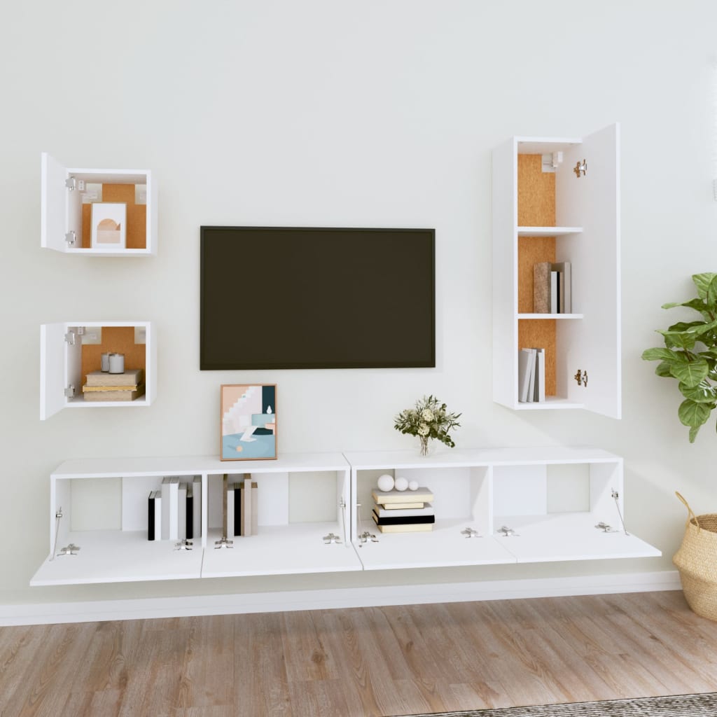 5-delige Tv-meubelset bewerkt hout wit is nu te koop bij PeponiXL, paradijselijk wonen!