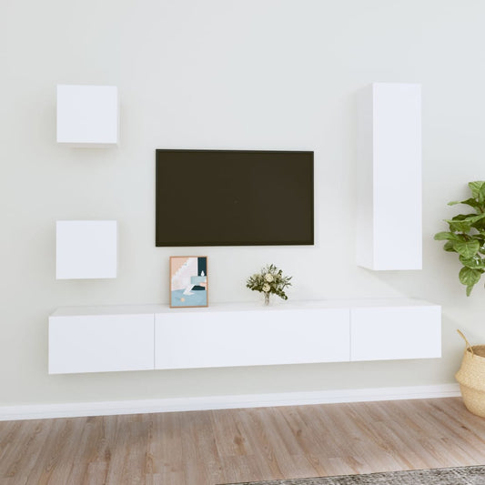 5-delige Tv-meubelset bewerkt hout wit is nu te koop bij PeponiXL, paradijselijk wonen!
