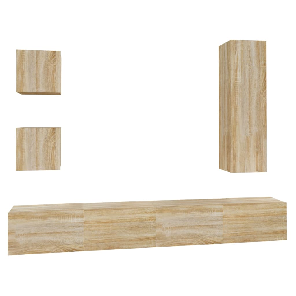 5-delige Tv-meubelset bewerkt hout sonoma eikenkleurig is nu te koop bij PeponiXL, paradijselijk wonen!