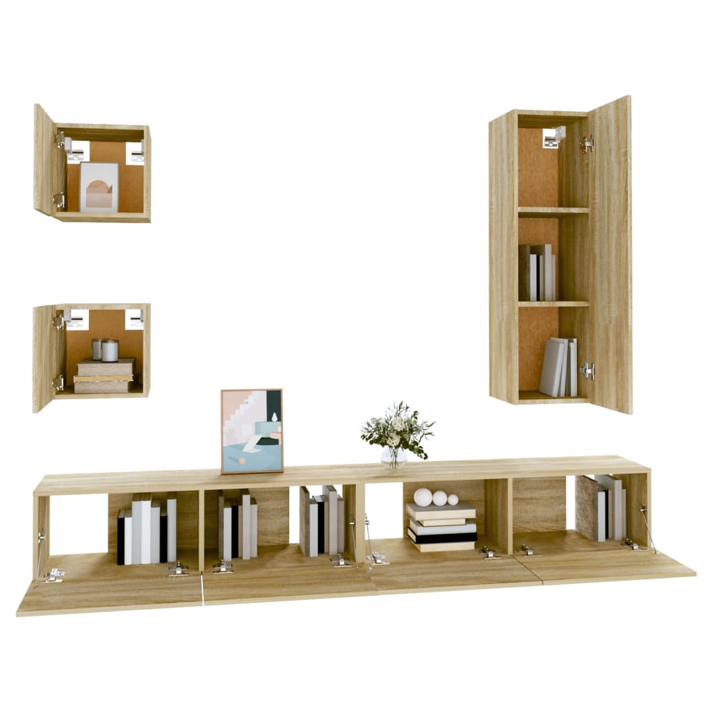 5-delige Tv-meubelset bewerkt hout sonoma eikenkleurig is nu te koop bij PeponiXL, paradijselijk wonen!