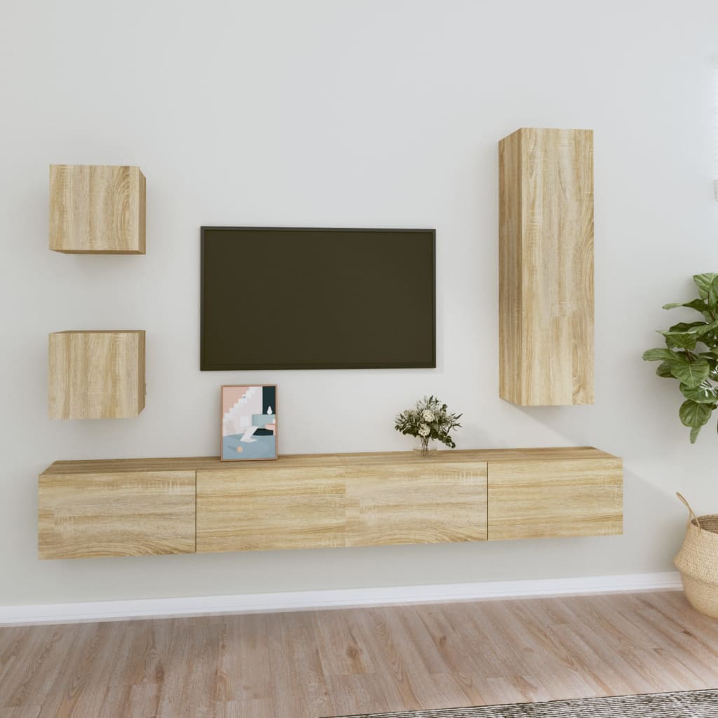 5-delige Tv-meubelset bewerkt hout sonoma eikenkleurig is nu te koop bij PeponiXL, paradijselijk wonen!