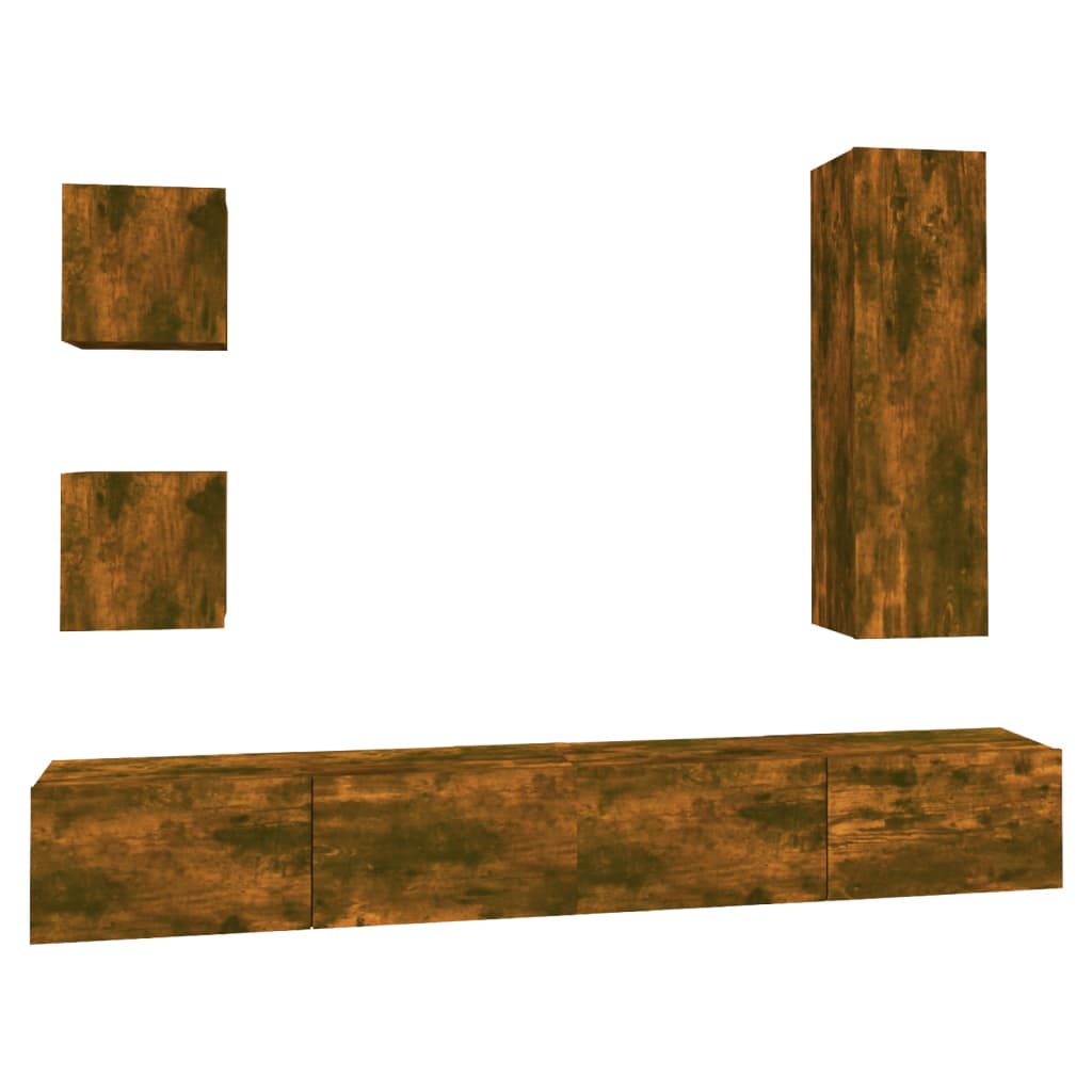 5-delige Tv-meubelset bewerkt hout gerookt eikenkleurig is nu te koop bij PeponiXL, paradijselijk wonen!