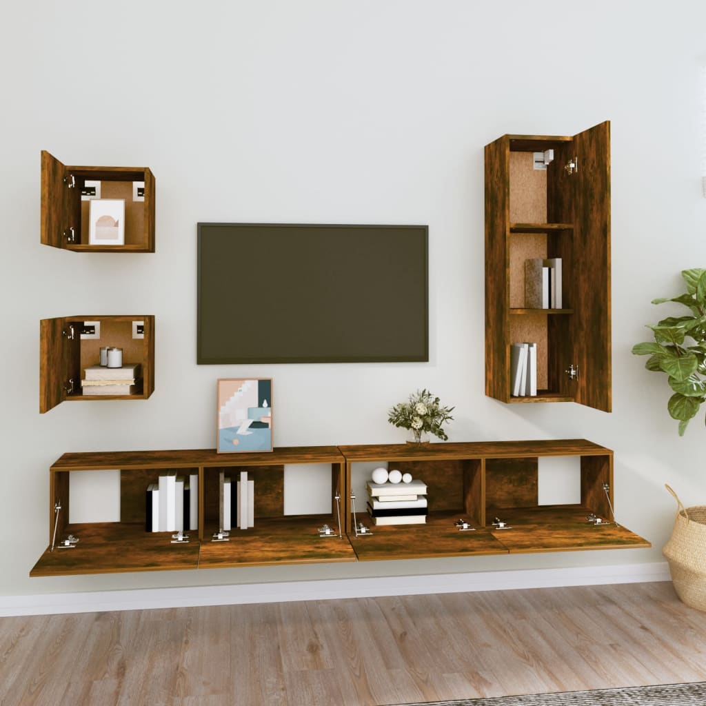 5-delige Tv-meubelset bewerkt hout gerookt eikenkleurig is nu te koop bij PeponiXL, paradijselijk wonen!