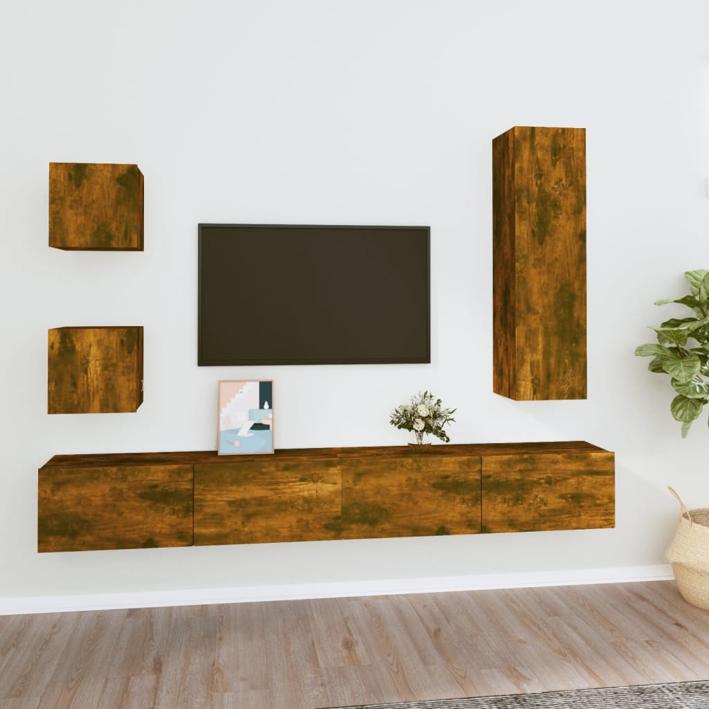 5-delige Tv-meubelset bewerkt hout gerookt eikenkleurig is nu te koop bij PeponiXL, paradijselijk wonen!