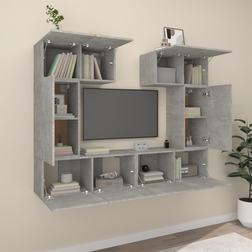 6-delige Tv-meubelset bewerkt hout betongrijs is nu te koop bij PeponiXL, paradijselijk wonen!