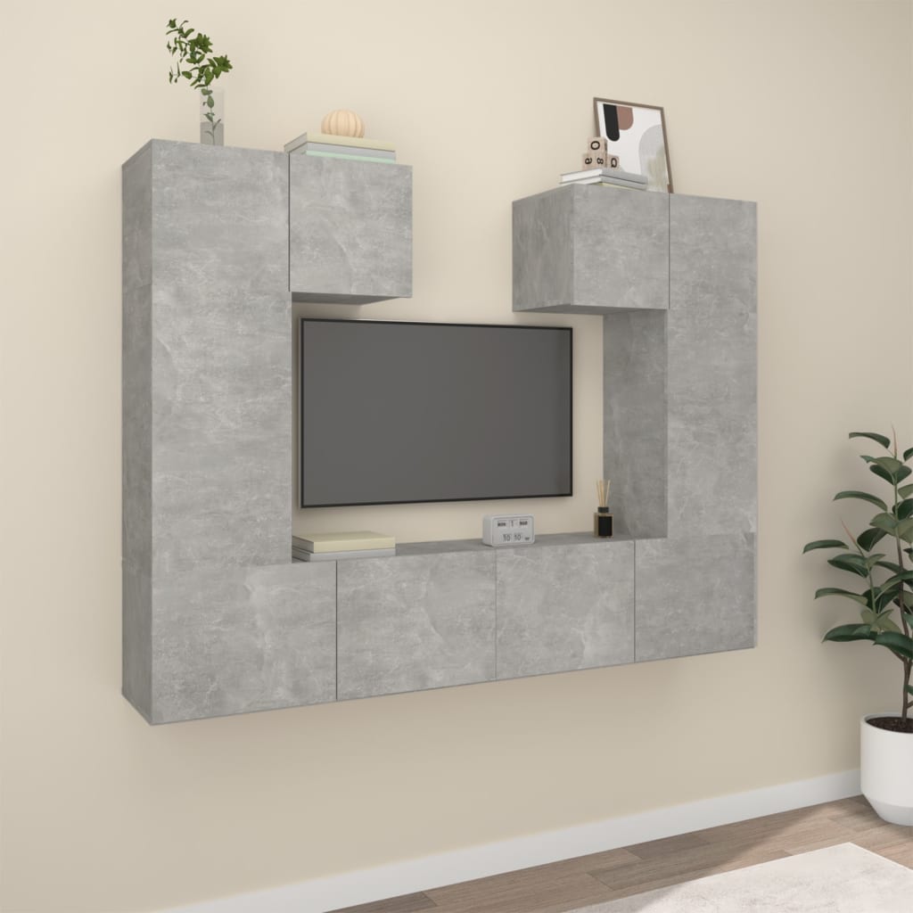 6-delige Tv-meubelset bewerkt hout betongrijs is nu te koop bij PeponiXL, paradijselijk wonen!