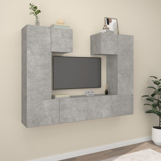 6-delige Tv-meubelset bewerkt hout betongrijs is nu te koop bij PeponiXL, paradijselijk wonen!