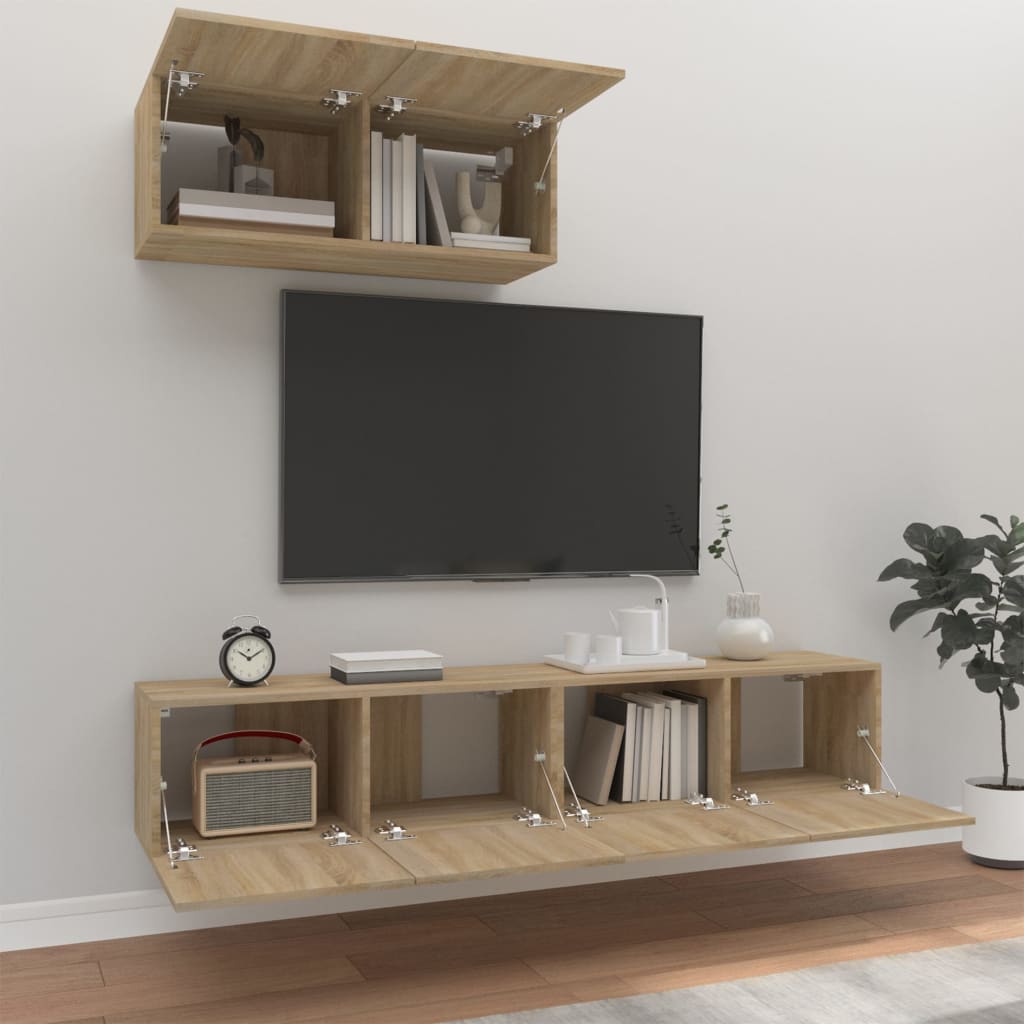 3-delige Tv-meubelset bewerkt hout sonoma eikenkleurig is nu te koop bij PeponiXL, paradijselijk wonen!