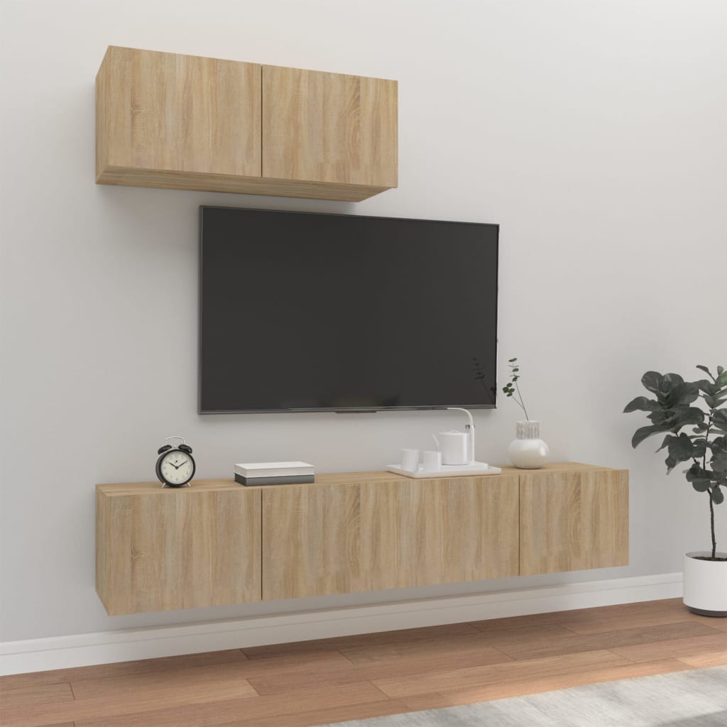 3-delige Tv-meubelset bewerkt hout sonoma eikenkleurig is nu te koop bij PeponiXL, paradijselijk wonen!