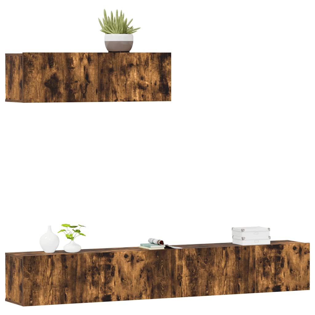 3-delige Tv-meubelset bewerkt hout gerookt eikenkleurig is nu te koop bij PeponiXL, paradijselijk wonen!