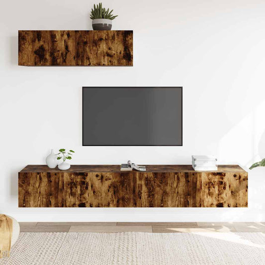 3-delige Tv-meubelset bewerkt hout gerookt eikenkleurig is nu te koop bij PeponiXL, paradijselijk wonen!