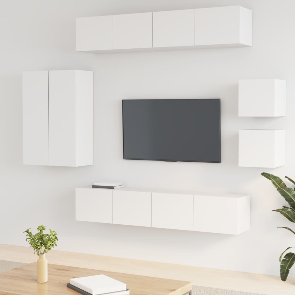8-delige Tv-meubelset bewerkt hout wit is nu te koop bij PeponiXL, paradijselijk wonen!