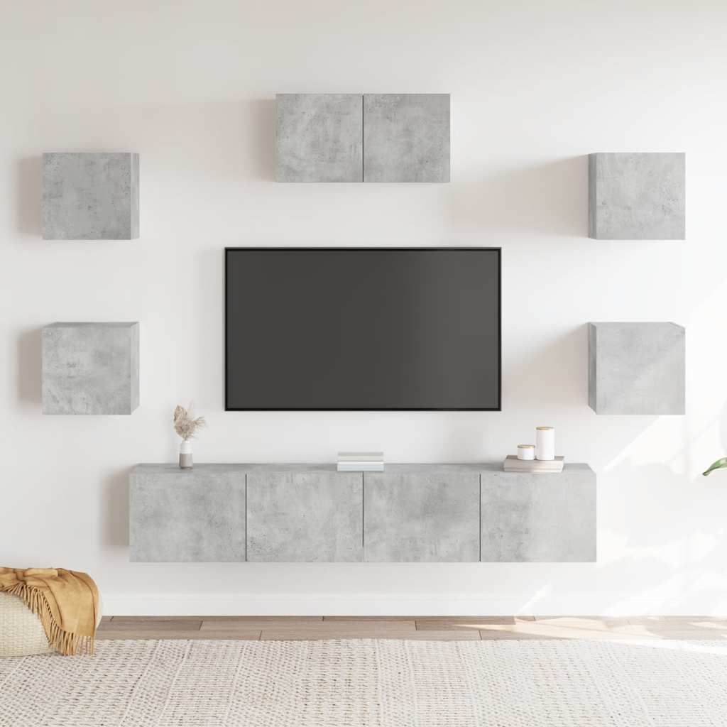 7-delige Tv-meubelset bewerkt hout betongrijs is nu te koop bij PeponiXL, paradijselijk wonen!