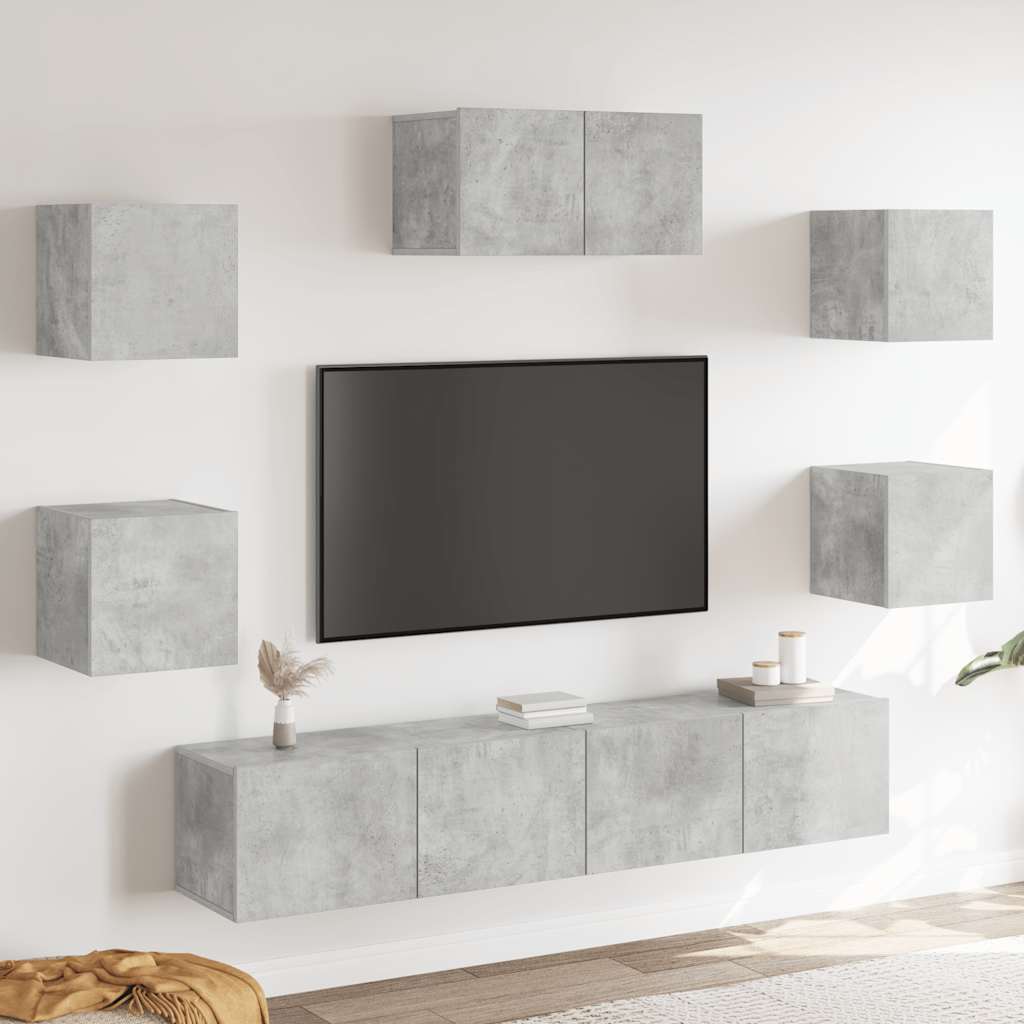 7-delige Tv-meubelset bewerkt hout betongrijs is nu te koop bij PeponiXL, paradijselijk wonen!