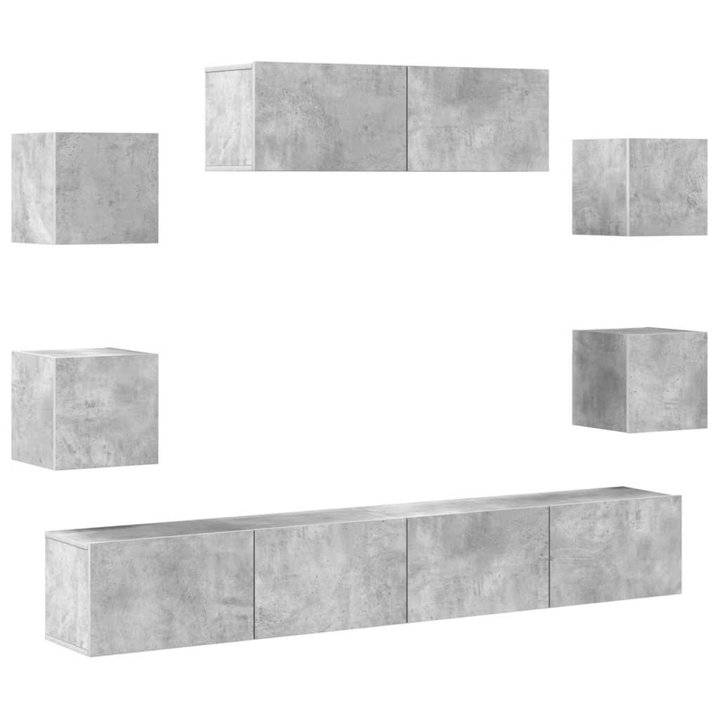 7-delige Tv-meubelset bewerkt hout betongrijs is nu te koop bij PeponiXL, paradijselijk wonen!