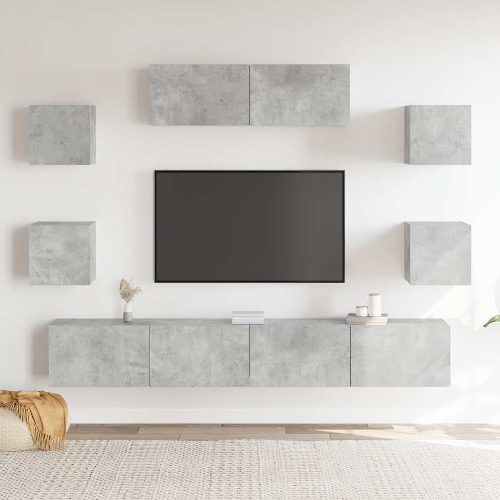 7-delige Tv-meubelset bewerkt hout betongrijs is nu te koop bij PeponiXL, paradijselijk wonen!