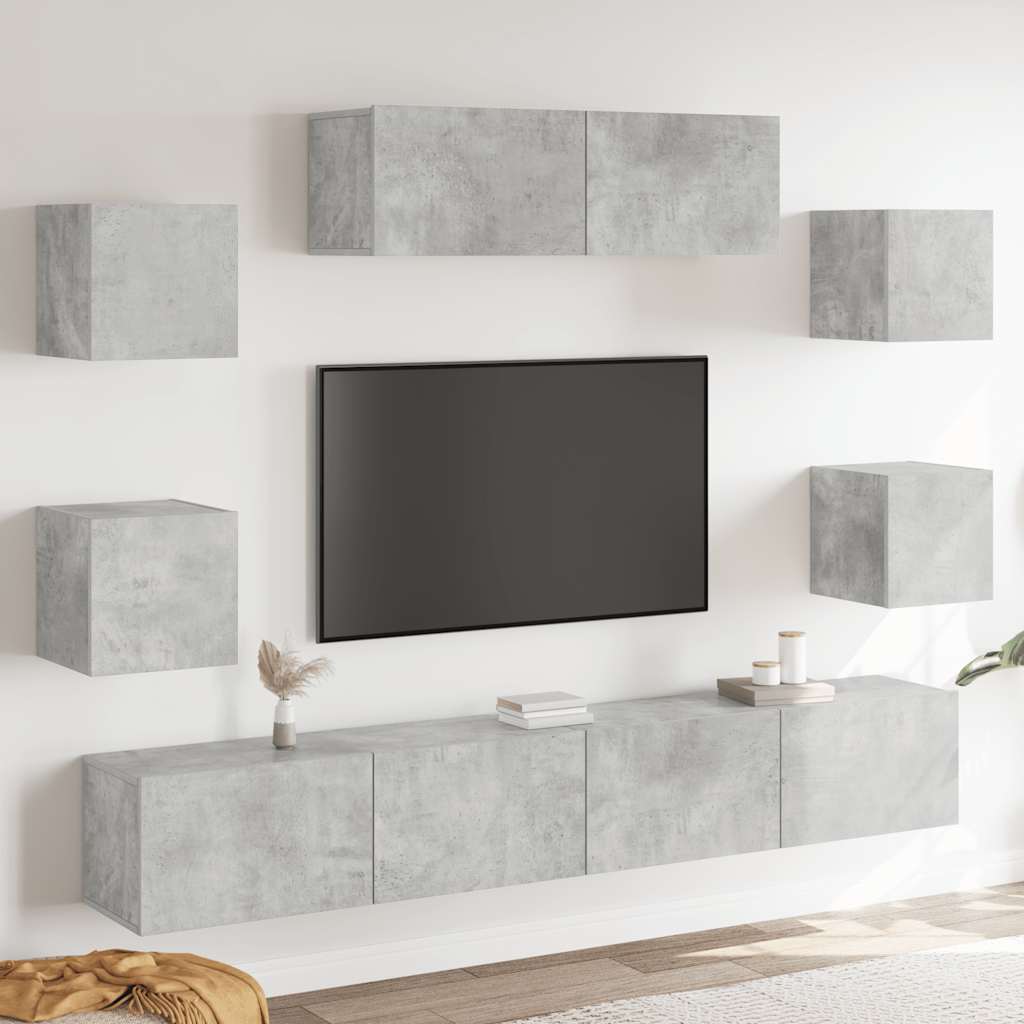 7-delige Tv-meubelset bewerkt hout betongrijs is nu te koop bij PeponiXL, paradijselijk wonen!