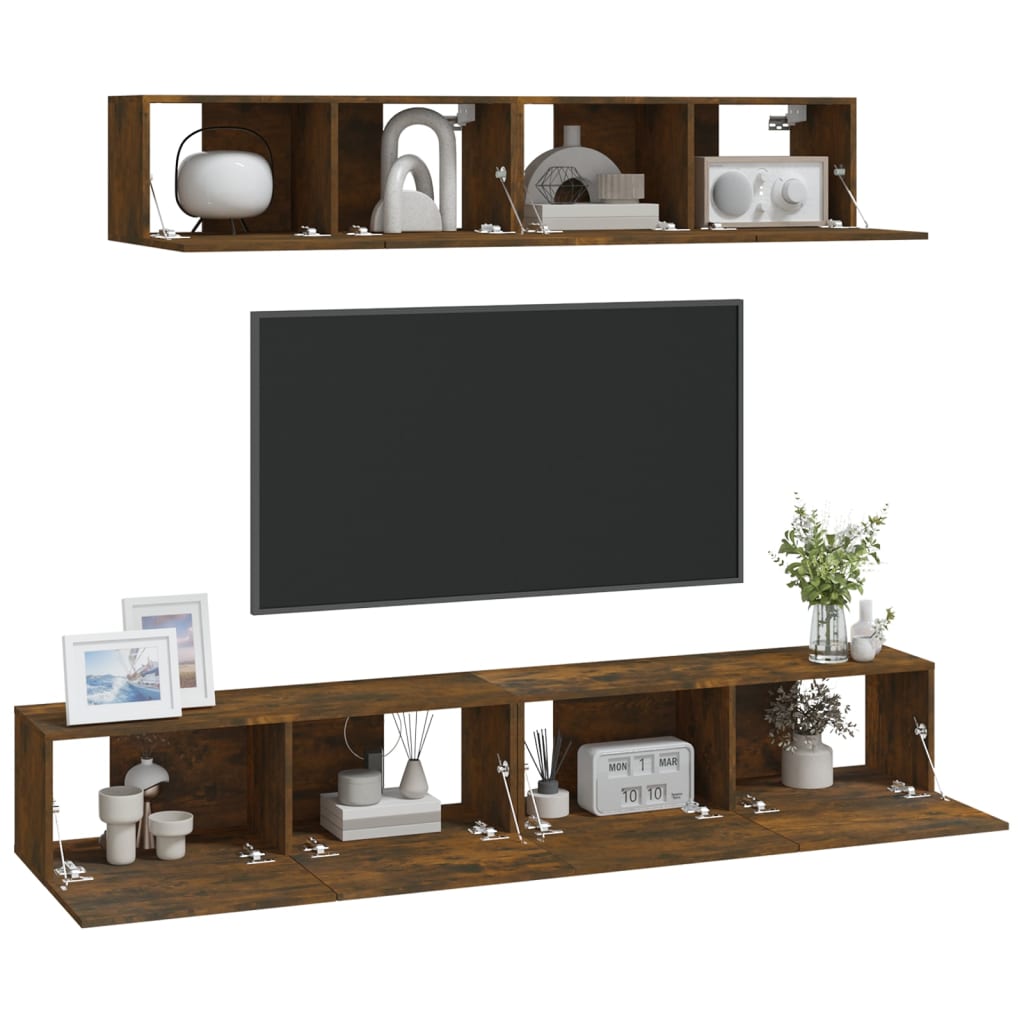 4-delige Tv-meubelset bewerkt hout gerookt eikenkleurig is nu te koop bij PeponiXL, paradijselijk wonen!