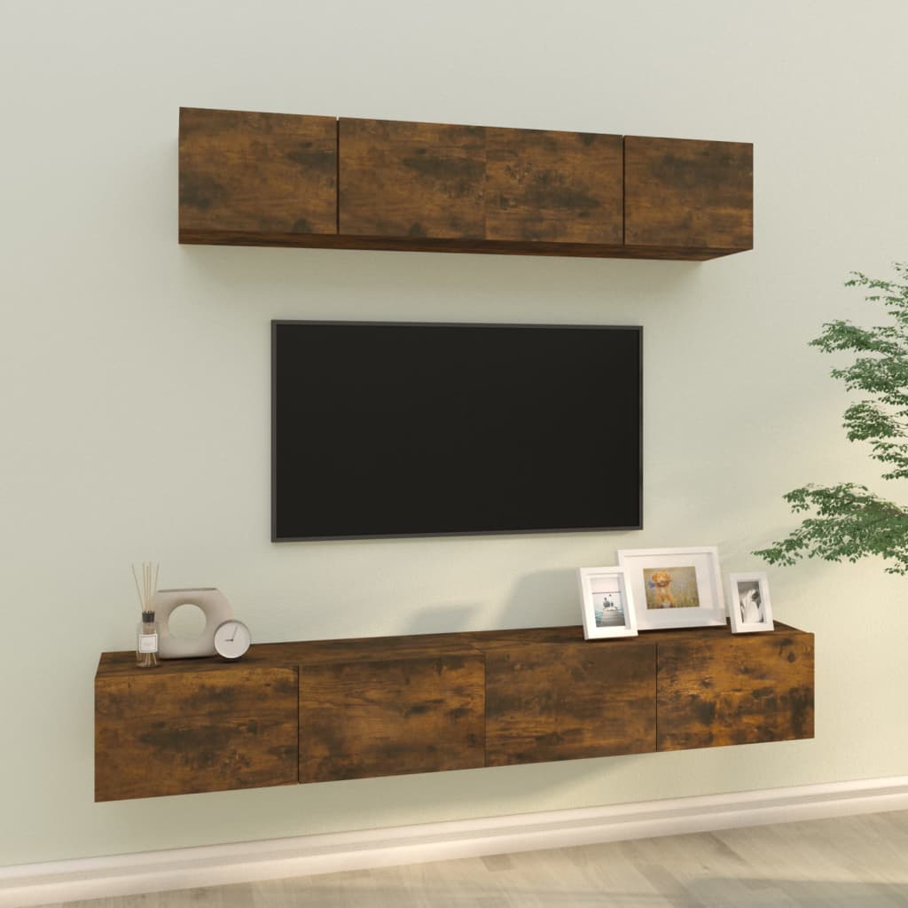 4-delige Tv-meubelset bewerkt hout gerookt eikenkleurig is nu te koop bij PeponiXL, paradijselijk wonen!