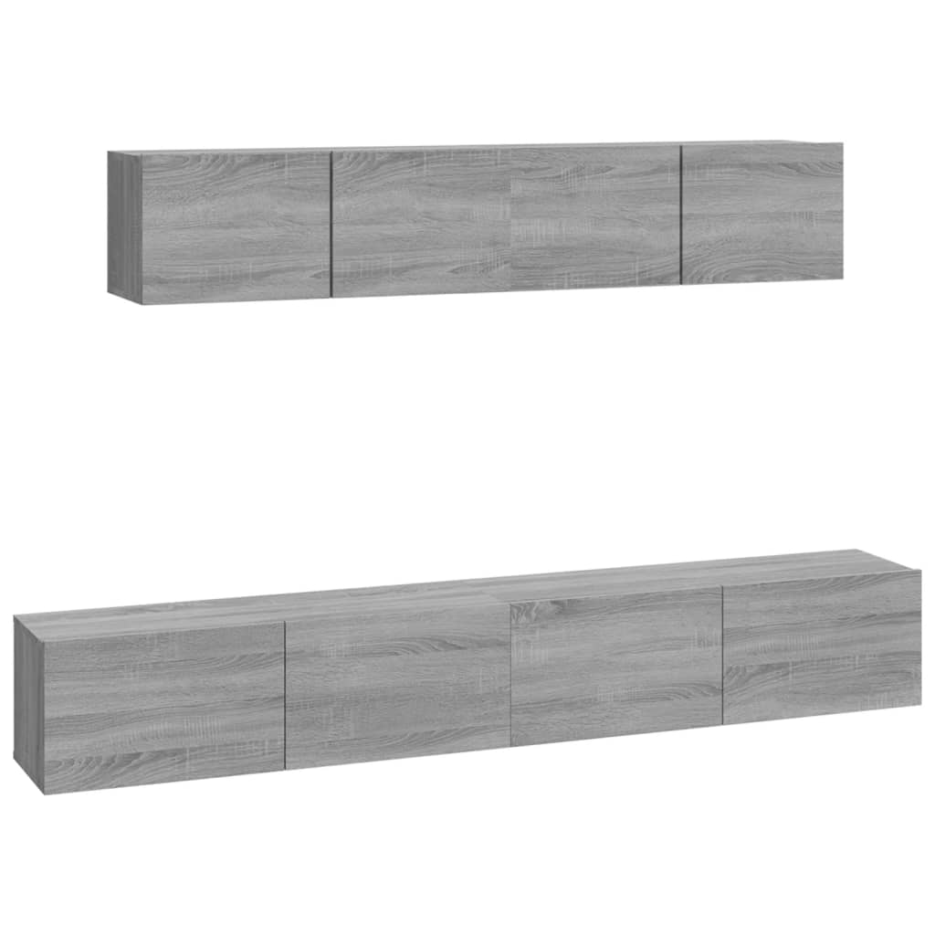 4-delige Tv-meubelset bewerkt hout grijs sonoma eikenkleurig is nu te koop bij PeponiXL, paradijselijk wonen!