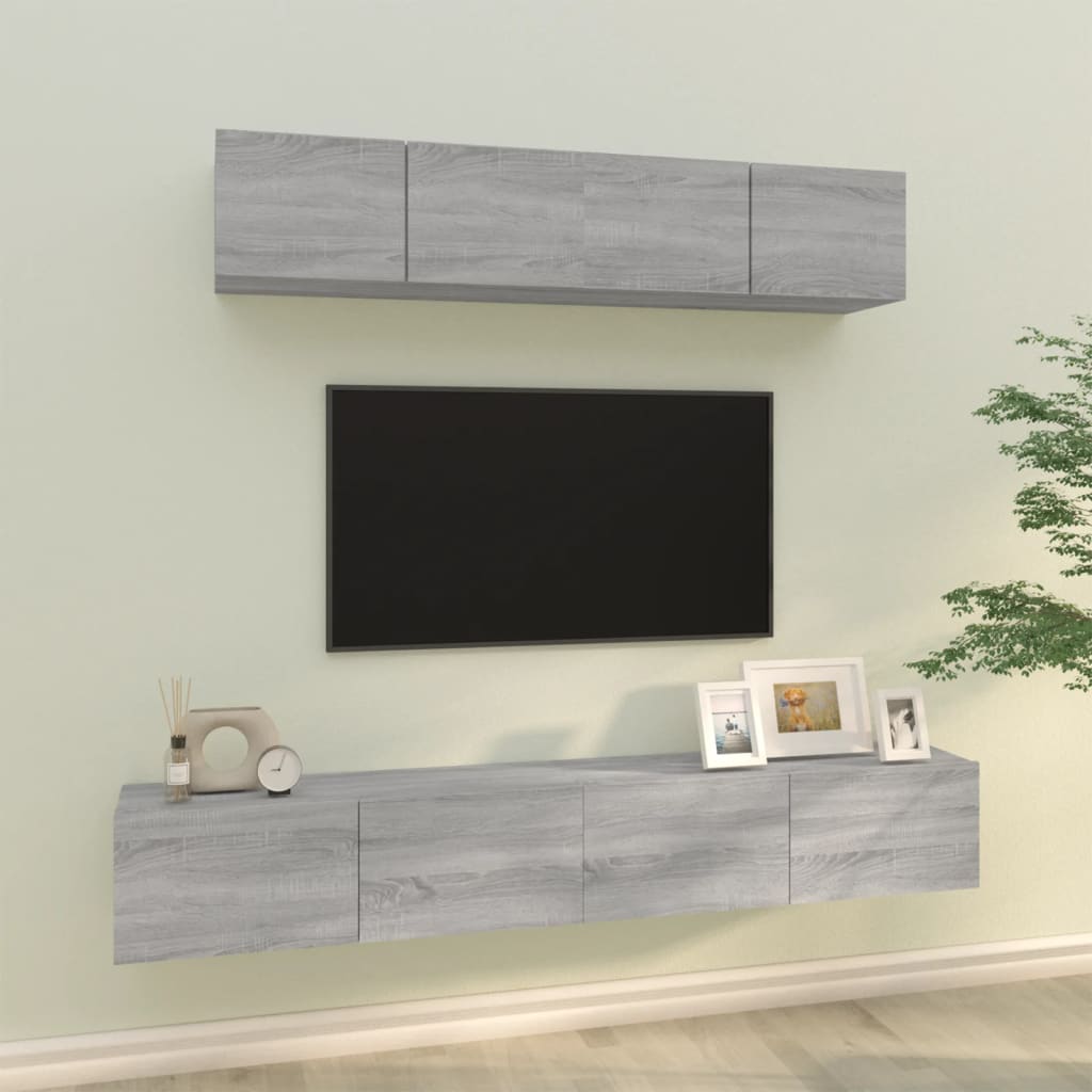 4-delige Tv-meubelset bewerkt hout grijs sonoma eikenkleurig is nu te koop bij PeponiXL, paradijselijk wonen!