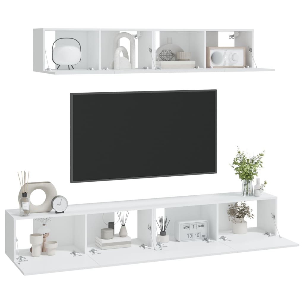 4-delige Tv-meubelset bewerkt hout wit is nu te koop bij PeponiXL, paradijselijk wonen!