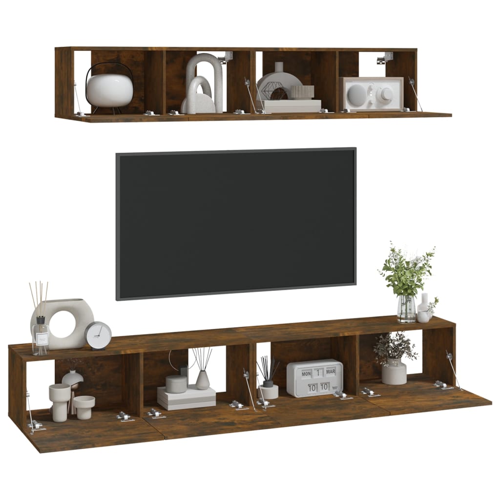 4-delige Tv-meubelset bewerkt hout gerookt eikenkleurig is nu te koop bij PeponiXL, paradijselijk wonen!