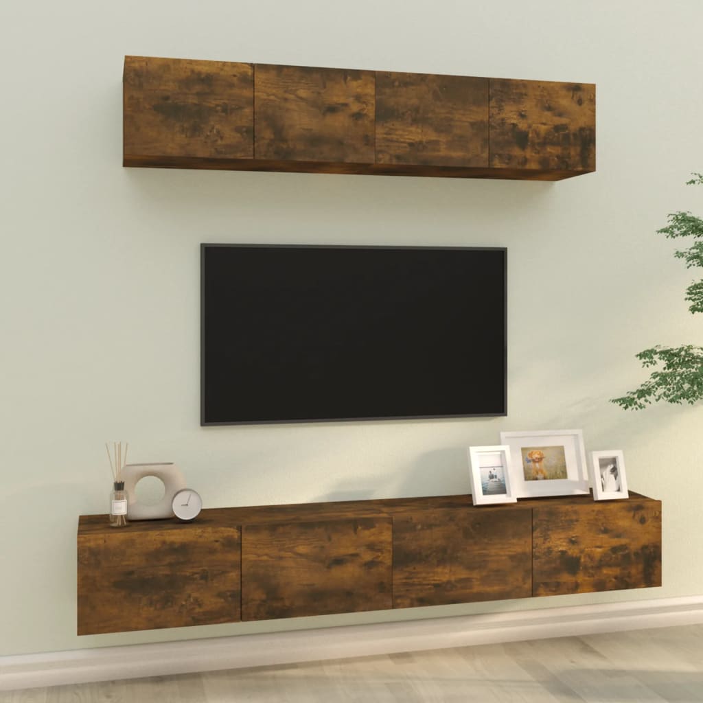 4-delige Tv-meubelset bewerkt hout gerookt eikenkleurig is nu te koop bij PeponiXL, paradijselijk wonen!
