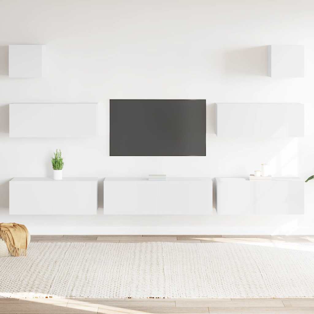 7-delige Tv-meubelset bewerkt hout wit is nu te koop bij PeponiXL, paradijselijk wonen!
