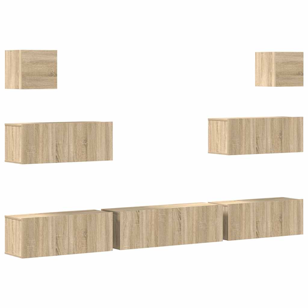 7-delige Tv-meubelset bewerkt hout sonoma eikenkleurig is nu te koop bij PeponiXL, paradijselijk wonen!