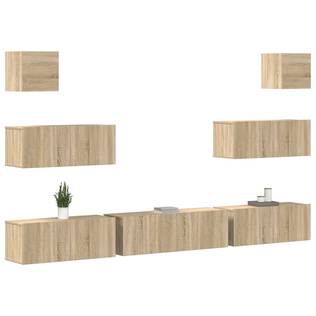 7-delige Tv-meubelset bewerkt hout sonoma eikenkleurig is nu te koop bij PeponiXL, paradijselijk wonen!