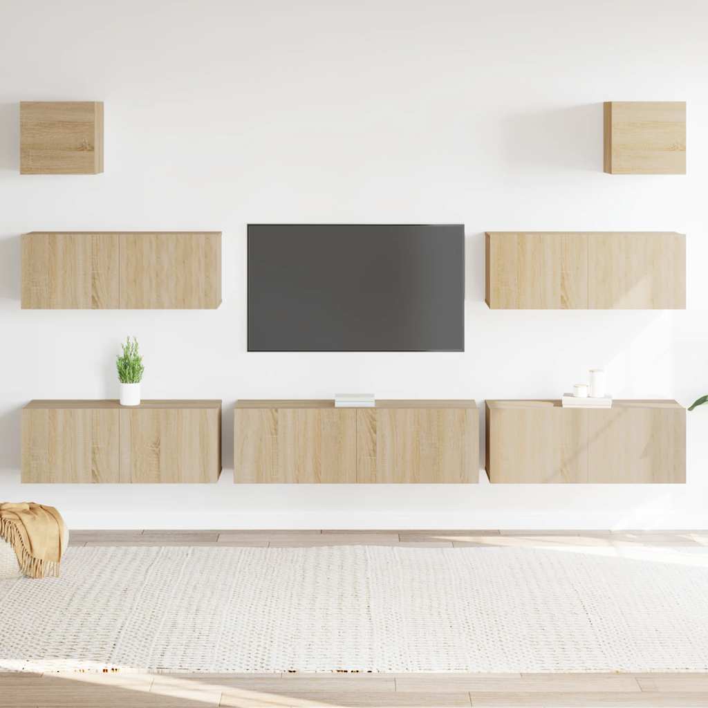 7-delige Tv-meubelset bewerkt hout sonoma eikenkleurig is nu te koop bij PeponiXL, paradijselijk wonen!